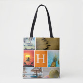 パーソナライズされた6フォトコラージュモノグラムのオレンジ トートバッグ (正面)