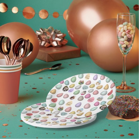 パーソナライズされた6フォトパステルイースター卵パターン ペーパープレート (複数)