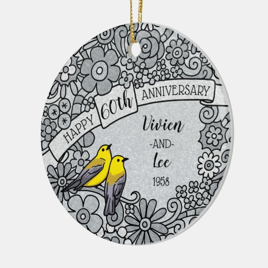 パーソナライズされた60周年記念ダイヤモンドフローラ鳥 セラミックオーナメント (左)