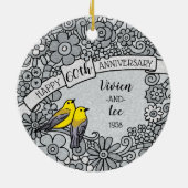 パーソナライズされた60周年記念ダイヤモンドフローラ鳥 セラミックオーナメント (裏面)