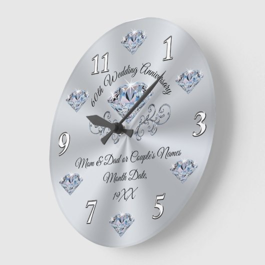 パーソナライズされた60年結婚記念品 ラージ壁時計 (傾斜)