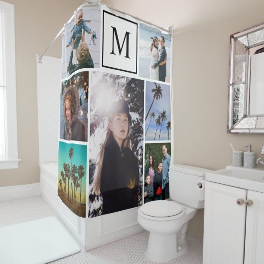 パーソナライズされた7フォトカスタムシッモノグラムのク シャワーカーテン (インサイチュ)