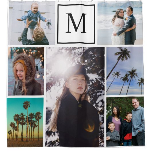 パーソナライズされた7フォトカスタムシッモノグラムのク シャワーカーテン (正面)