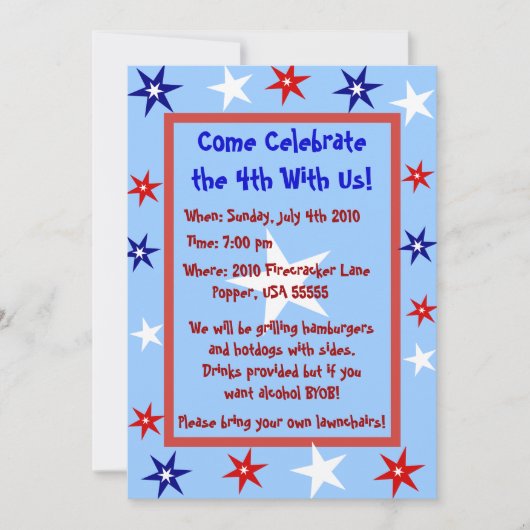パーソナライズされた7月4日パーティー招待状 招待状 (正面)
