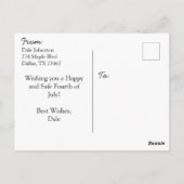 パーソナライズされた7月4日花火 ポストカード (裏面)