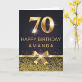 パーソナライズされた70番目の誕生日金ゴールドグリッター カード (黄色い花)