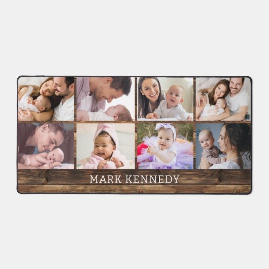パーソナライズされた8フォトコラージュ素朴ウッド デスクマット (正面)