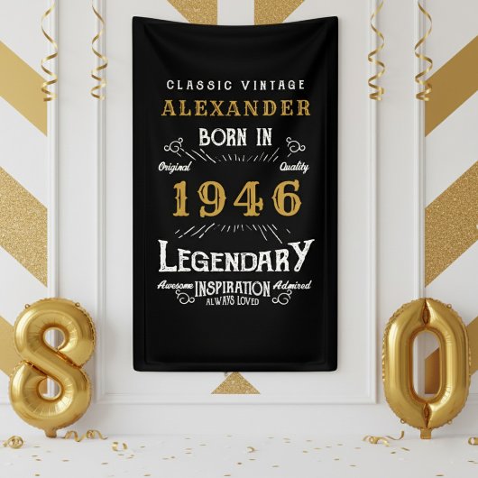 パーソナライズされた80歳の誕生日 1946年生まれ レトロパーティー 横断幕