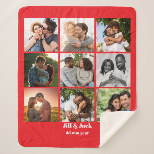 パーソナライズされた9カップル用フォトコラージュテンプレート シェルパブランケット (正面)