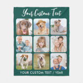 パーソナライズされた9フォトコラージュトレンディーエメラルドグリーン フリースブランケット (正面)