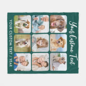 パーソナライズされた9フォトコラージュトレンディーエメラルドグリーン フリースブランケット (正面(横))