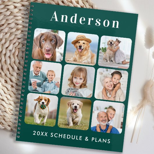 パーソナライズされた9フォトコラージュトレンディーエメラルドグリーン プランナー手帳