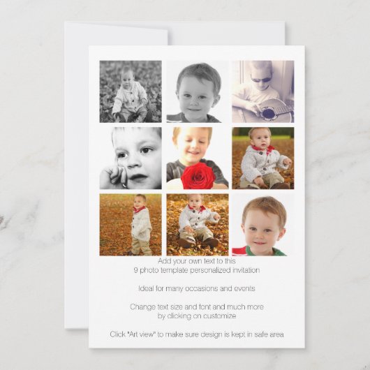 パーソナライズされた9枚の写真テンプレート 招待状 (正面)