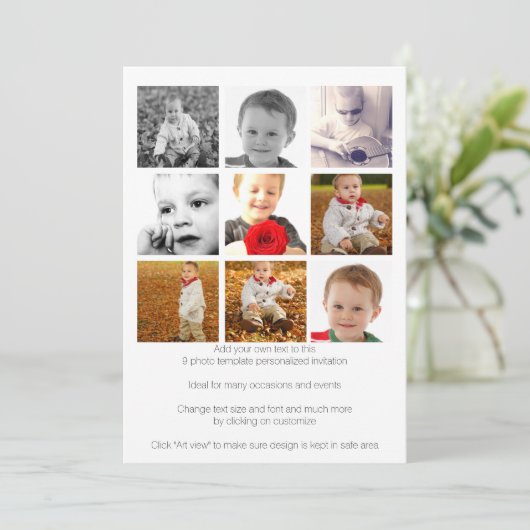 パーソナライズされた9枚の写真テンプレート 招待状 (スタンド正面)