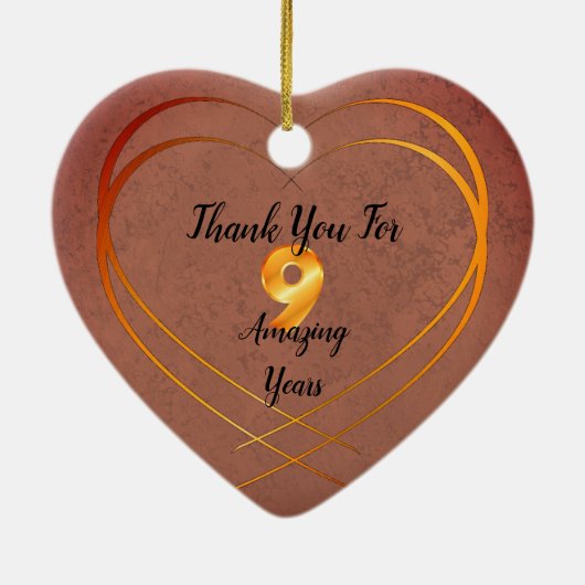 パーソナライズされた9結婚周年記念品 セラミックオーナメント (裏面)