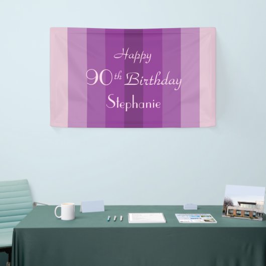 パーソナライズされた90番目の誕生日パープルストライプ 横断幕 (トレードショー)