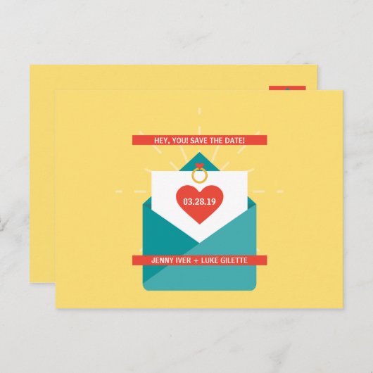 パーソナライズされた – かわいいイラストレーション日付を保存 ポストカード (正面/裏面)