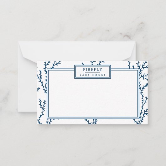 パーソナライズされた,エレガント藍色サンゴ模様 ノートカード (正面)