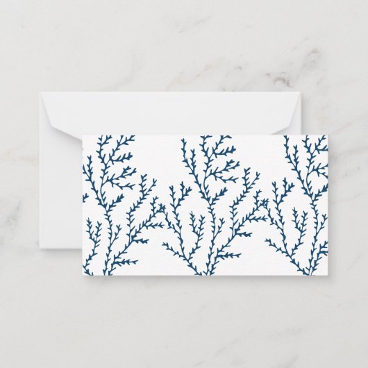 パーソナライズされた,エレガント藍色サンゴ模様 ノートカード (裏面)