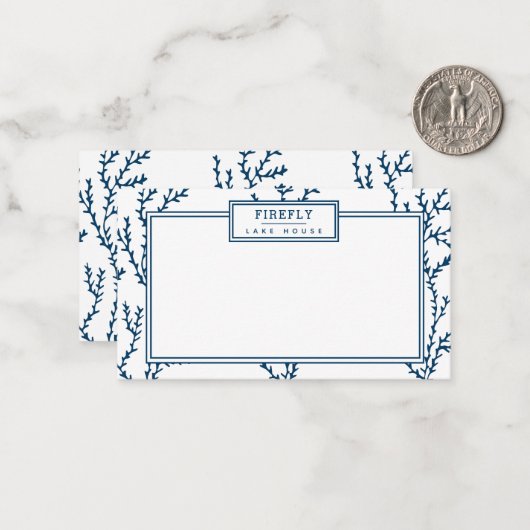 パーソナライズされた,エレガント藍色サンゴ模様 ノートカード (正面/裏面インサイチュ)