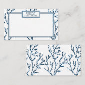 パーソナライズされた,エレガント藍色サンゴ模様 ノートカード (正面/裏面)