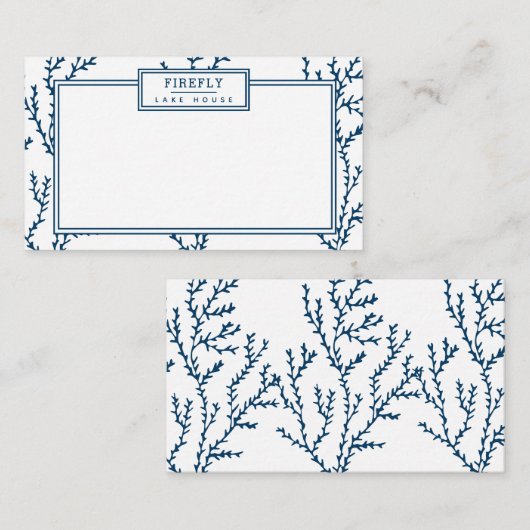 パーソナライズされた,エレガント藍色サンゴ模様 ノートカード (正面/裏面)