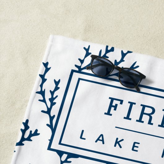 パーソナライズされた,エレガント藍色サンゴ模様 ビーチタオル (インサイチュ)