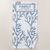 パーソナライズされた,エレガント藍色サンゴ模様 ビーチタオル (正面)