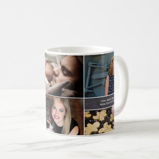 パーソナライズされた、クリスマス、Collage 6写真、チョーク コーヒーマグカップ (正面右)