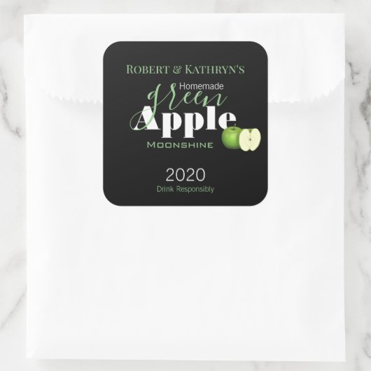 パーソナライズされた「グリーンアップル」アルコール・食品ラベル スクエアシール (バッグ)