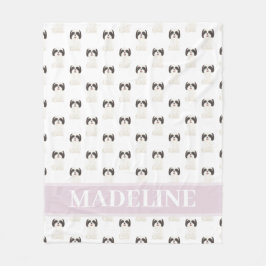 パーソナライズされた シー・ズー（ブラック＆ホワイト） タン＆ホワイト フリースブランケット