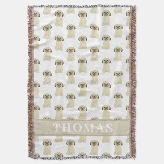 パーソナライズされた シー・ズー(ブロンド タン ゴールデン) タン スローブランケット (正面縦)