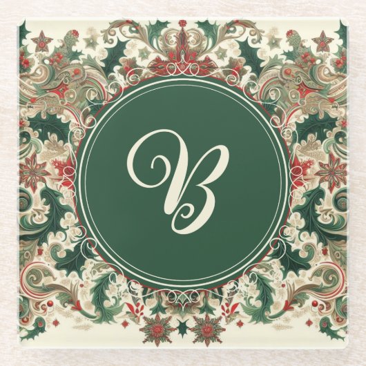 パーソナライズされた/ビクトリアン/ヴィンテージクラシッククリスマス ガラスコースター (正面)