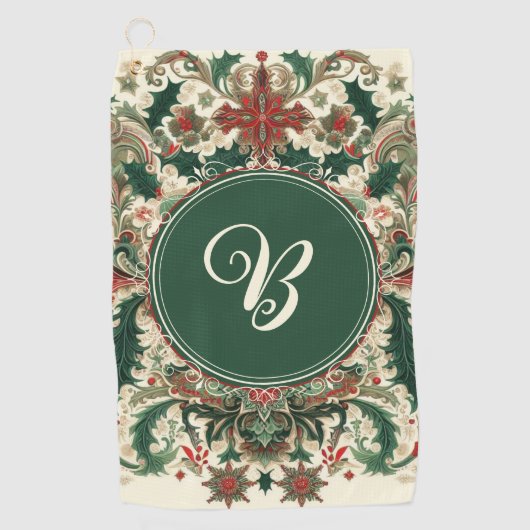 パーソナライズされた/ビクトリアン/ヴィンテージクラシッククリスマス ゴルフタオル (正面)