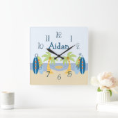 パーソナライズされた「ビーチ男の赤ちゃん」子供部屋クロック スクエア壁時計 (ホーム)