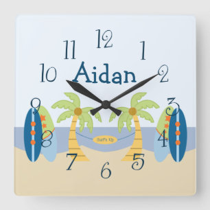 パーソナライズされた「ビーチ男の赤ちゃん」子供部屋クロック スクエア壁時計