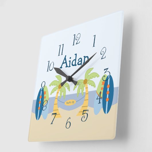 パーソナライズされた「ビーチ男の赤ちゃん」子供部屋クロック スクエア壁時計 (傾斜)
