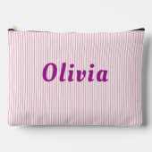 パーソナライズされた，ピストライプのンク，紫色の文字 アクセサリーポーチ (正面)