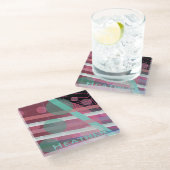 パーソナライズされた/ピンクとターコイズ/抽象デザイン ガラスコースター (アングル)