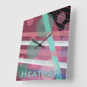 パーソナライズされた/ピンクとターコイズ/抽象デザイン スクエア壁時計 (傾斜)