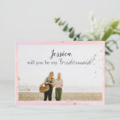 [パーソナライズされた]ピンクの金ゴールド花嫁プロポーザル写真 シーズンカード (スタンド正面)