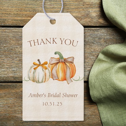 パーソナライズされた ブライダルシャワーのための ラスティック オータム 感謝 ギフトタグ