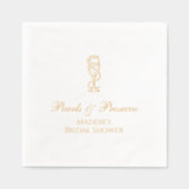 パーソナライズされた ブライダルシャワーパール＆プロセッコ ゴールド 箔ナプキン (正面)