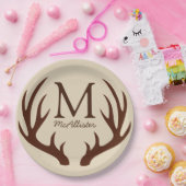 パーソナライズされた – ブラウン素朴ディア〔雄ジカの〕枝角ベージュ色 ペーパープレート (パーティー)