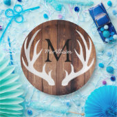 パーソナライズされた – ホワ素朴イト鹿〔雄ジカの〕枝角ズバーンウッド ペーパープレート (パーティー)