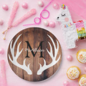 パーソナライズされた – ホワ素朴イト鹿〔雄ジカの〕枝角ズバーンウッド ペーパープレート (パーティー)