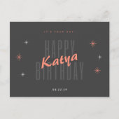 パーソナライズされた -モダン誕生日 ポストカード (正面)