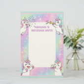パーソナライズされた（ユダヤ教の）バル・ミツバーノートピンクかわいいユニコーン 便箋 (スタンド正面)