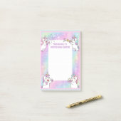 パーソナライズされた(ユダヤ教の)バル・ミツバーノートピンクユニコーンメモ ポストイット (デスク上)