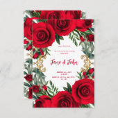 [パーソナライズされた]レッドローズ結婚式招待状 招待状 (正面/裏面)